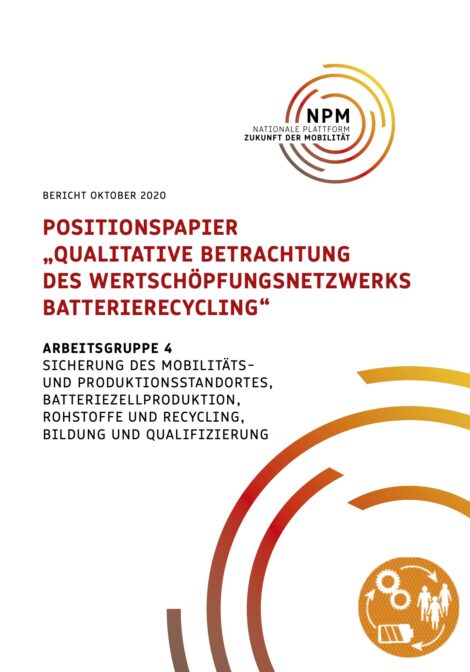 Titelbild zum Positionspapier "Qualitative Betrachtung des Wertschöpfungsnetzwerks Batterierecycling"