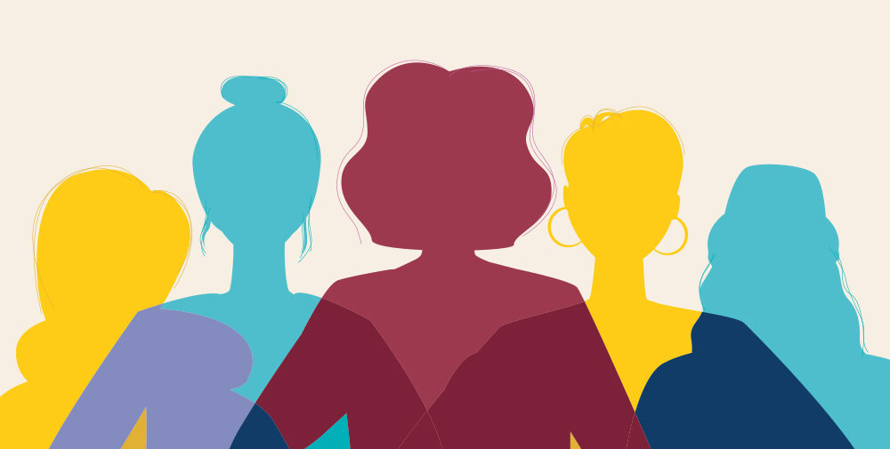 acatech Grafik Welttfrauentag mit bunten Silhouetten von Frauenköpfen