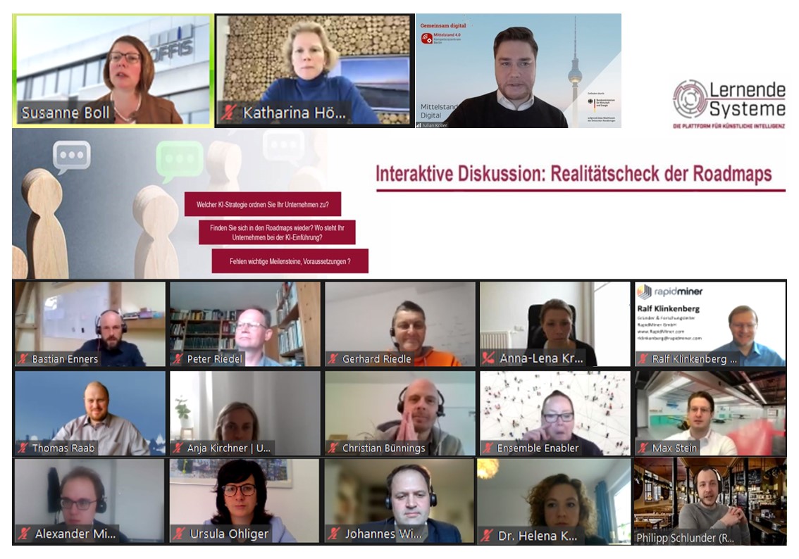 Screenshot der Online-Veranstaltung, Kacheln mit Gesichtern diverser Teilnehmenden