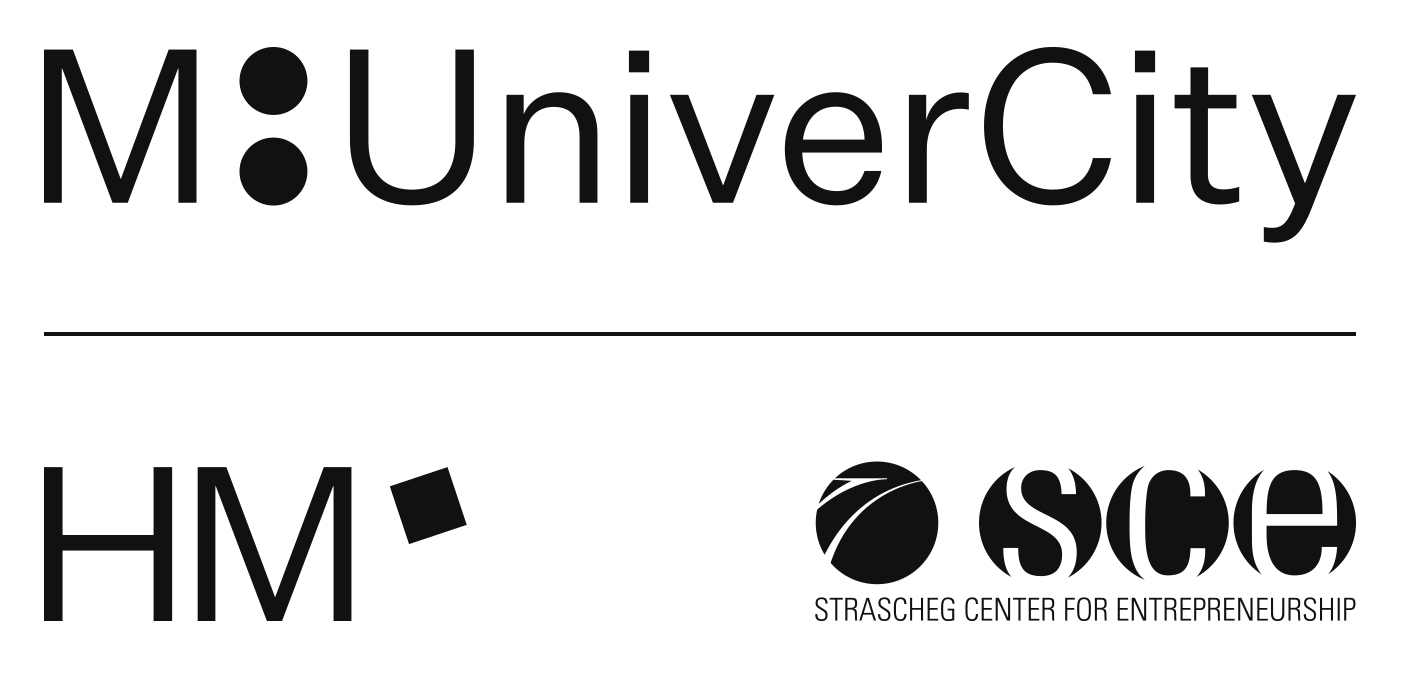 Logos von M:UniverCity, Hochschule München und Strascheg Center for Entrepreneurship