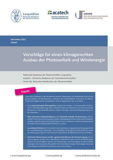 Titelbild der Publikation Vorschläge für einen klimagerechten Ausbau der Photovoltaik und Windenergie