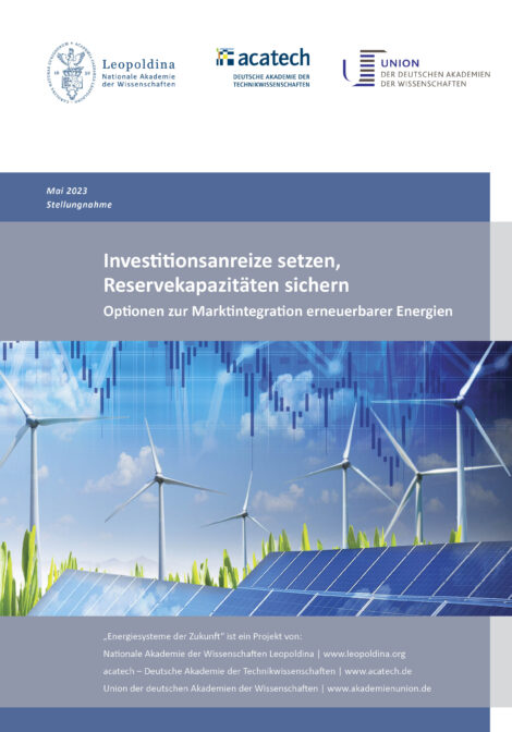 Cover der Publikation über ein Strommarktdesign zur Integration der erneuerbaren Energien