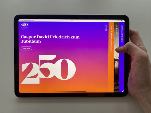 The landing page of the Caspar David Friedrich web portal cdfriedrich.de on a tablet.